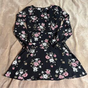H&M Divided Black Whimsy Floral Long Sleeve Flowy Mini Dress - Size Small